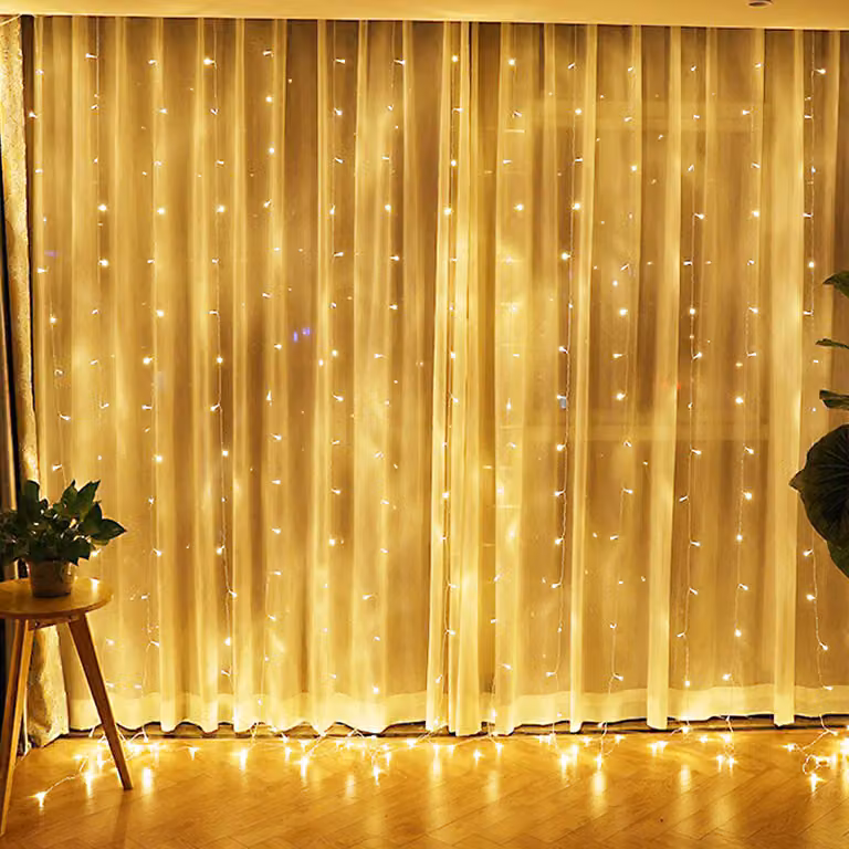 3x3M LED luce tenda fata luci bianco caldo 8 modalità timer 31V luci di Natale IP44 Natale decorazione finestra balcone giardino