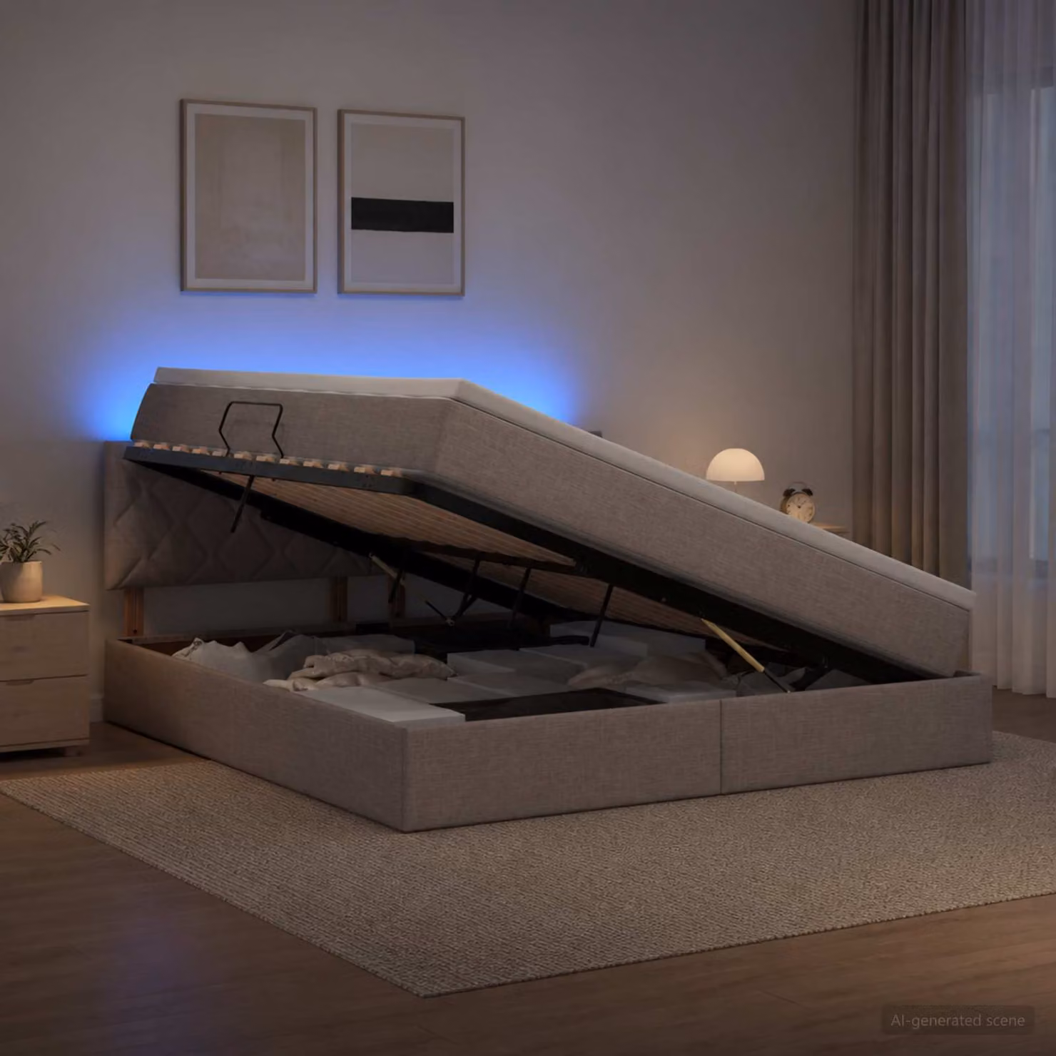 Letto con contenitore vidaXL con illuminazione LED e materasso incluso, colore tortora, L/P/H: 160 x 200 x 88 cm