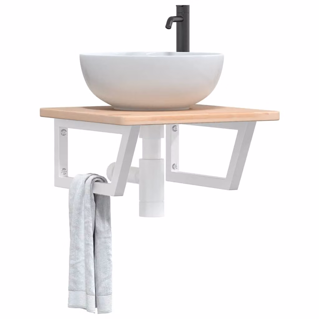 vidaXL Ripiano a Parete per Lavabo in Rovere e Metallo, Bianco e Marrone, L: 50 cm, P: 45 cm, H: 3 cm