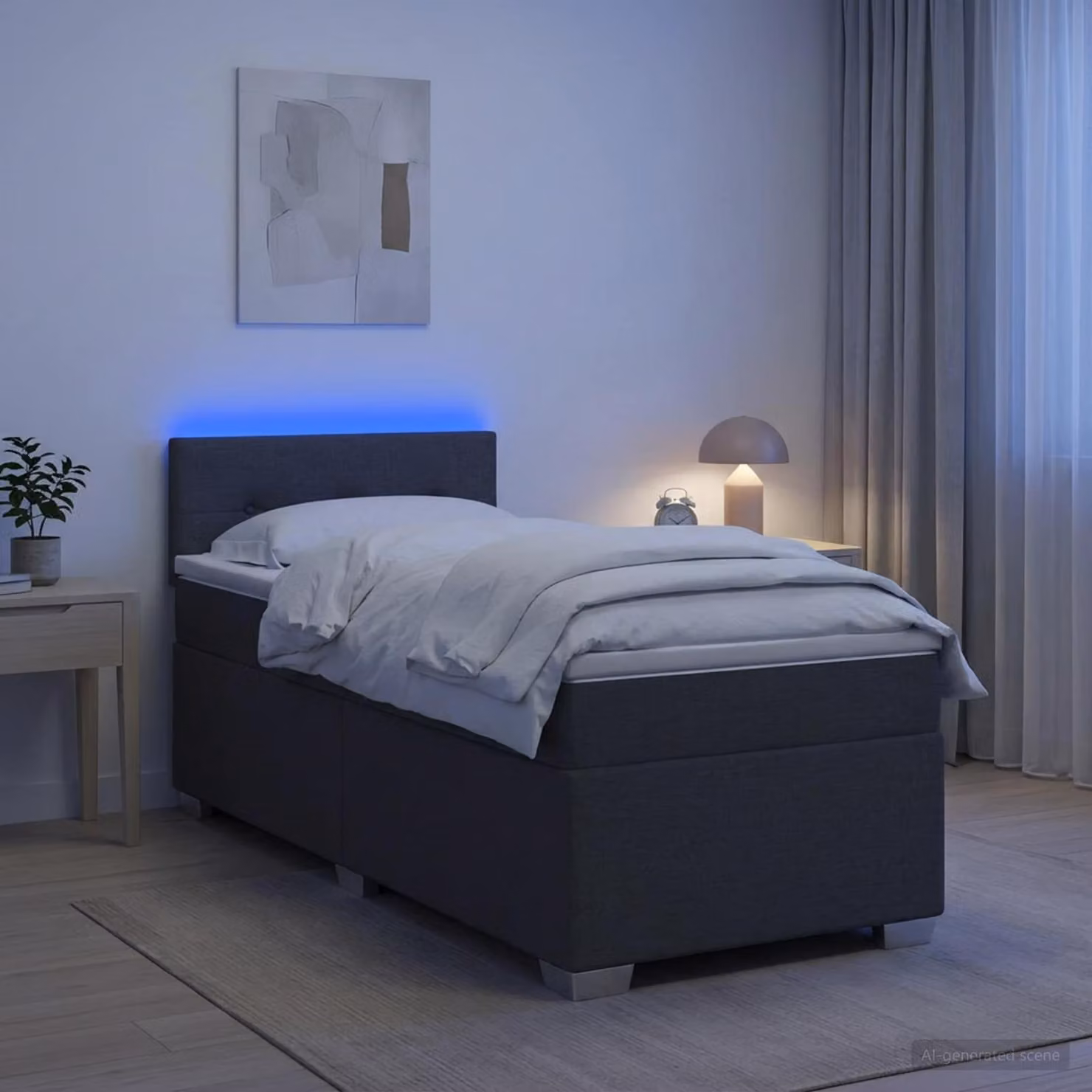 Letto con Box Spring vidaXL con Materasso Ibrido e Illuminazione LED, Grigio e Bianco, L/P/H: 80 x 200 x 46 cm