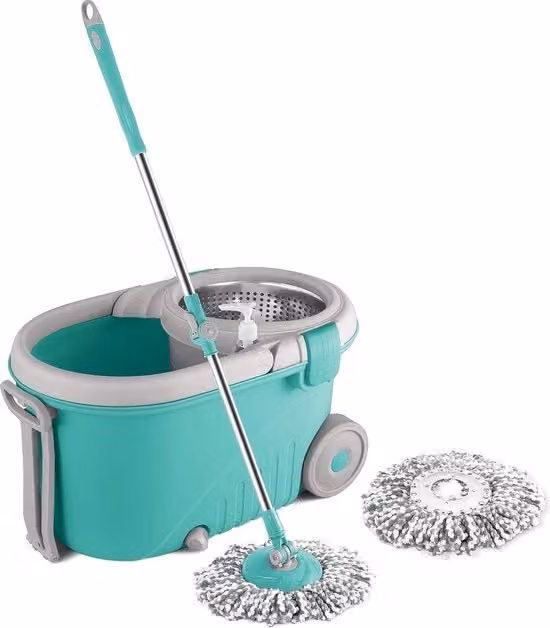 Set di Aspirapolvere a Rotazione 360 con Wringer in Acciaio Milton Colore Turchese con Dispensatore Liquido e 2 Panni in Microfibra