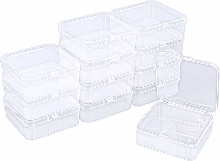 Mini contenitori di stoccaggio, confezione da 12, dimensioni 85x85x35 mm, contenitori in plastica trasparente per piccoli oggetti