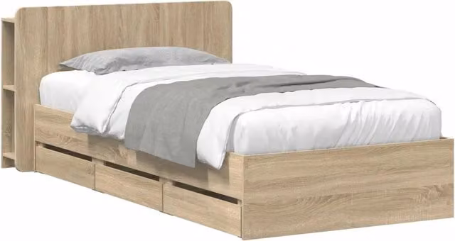 Letto singolo | Letto per adulti | Telaio del letto con storage Rovere Sonoma 75 x 190 cm