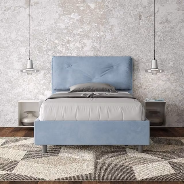 Letto una piazza e mezza Appia Large Ityhome con rete imbottita in microfibra azzurro L 130 cm x P 190 cm