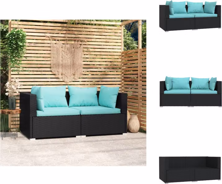 vidaXL Divano a 2 posti con cuscini in poly rattan nero - Set di mobili da giardino