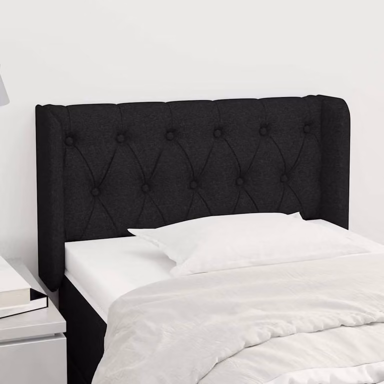 Testiera ad orecchio vidaXL in tessuto nero con struttura in legno L: 83 cm, P: 16 cm, H: 78-88 cm