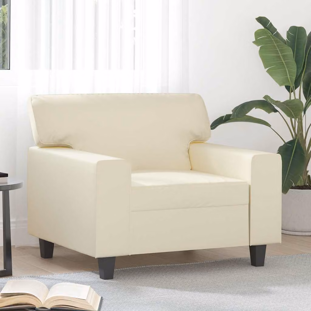 Poltrona moderna vidaXL in similpelle beige con braccioli e struttura in metallo