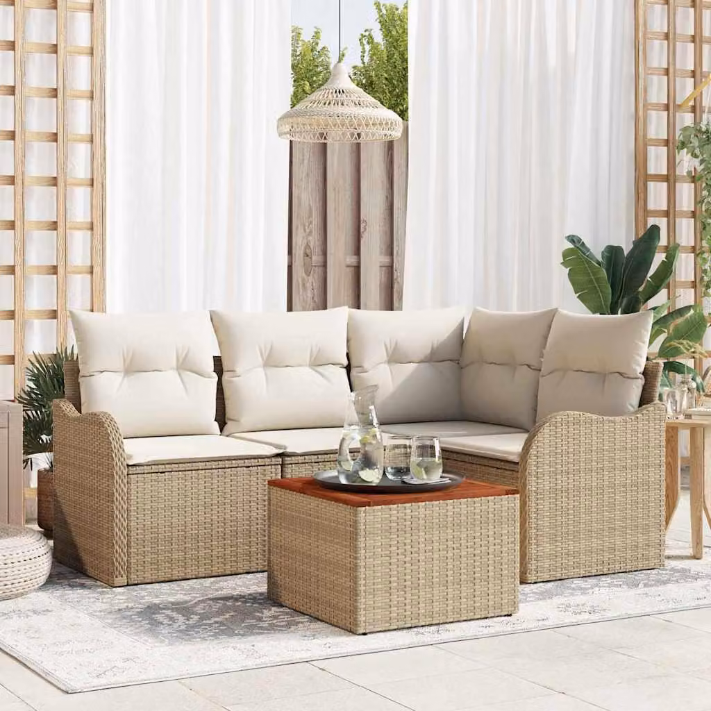 Maison Exclusive - Set da giardino composto da 5 pezzi. Divano e poltrone in rattan sintetico beige e crema