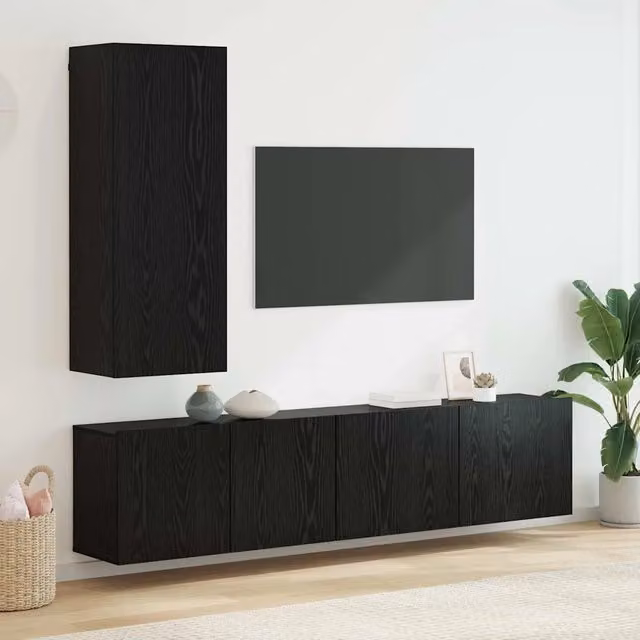 Mobile TV da Parete 5 pz-Set di 5 Credenza per TV sospesa Rovere nero Legno multistrato 400289