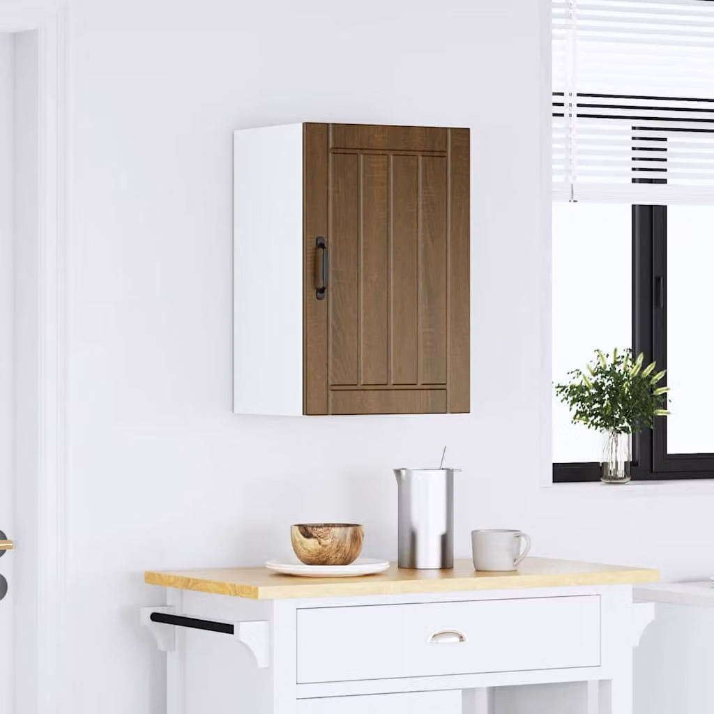 Pensile da cucina moderno vidaXL con ante in vetro, marrone e bianco, L/P/H: 60 x 25 x 31 cm