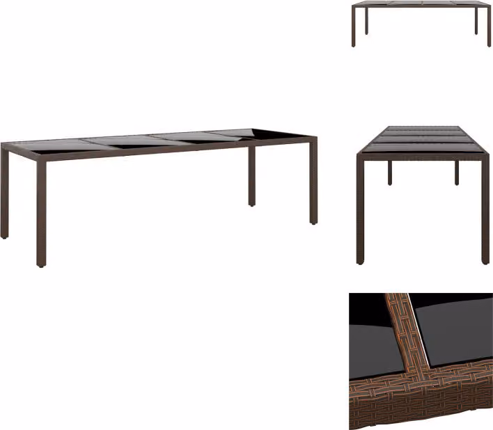 vidaXL Tavolo da giardino con piano in vetro in poly rattan marrone - Tavoli da giardino