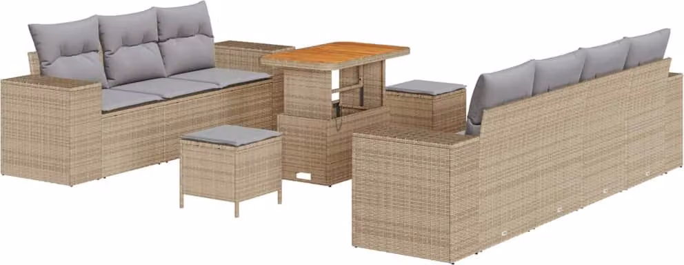 Set Divano da Giardino 10 pcs Beige polyrattan