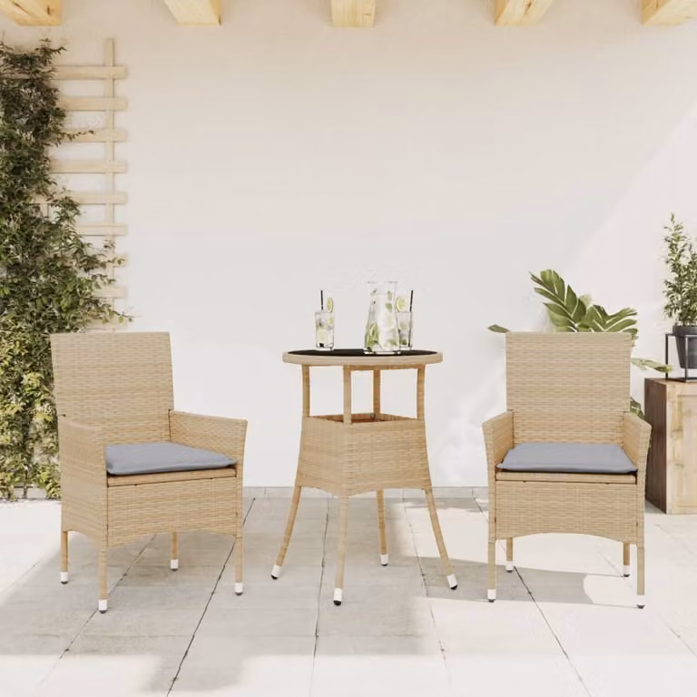 Maison Exclusive - Set da Pranzo da Giardino 3 pz con Cuscini Polyrattan e Vetro