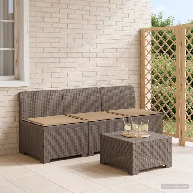 Divano da giardino 3 posti con cuscini in look rattan 3 posto 8011974