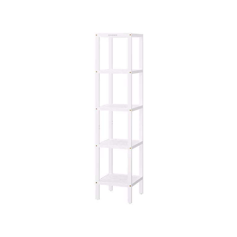 Scaffale da Bagno in Bambù Salvaspazio e Multifunzionale, Bianco Nuvola