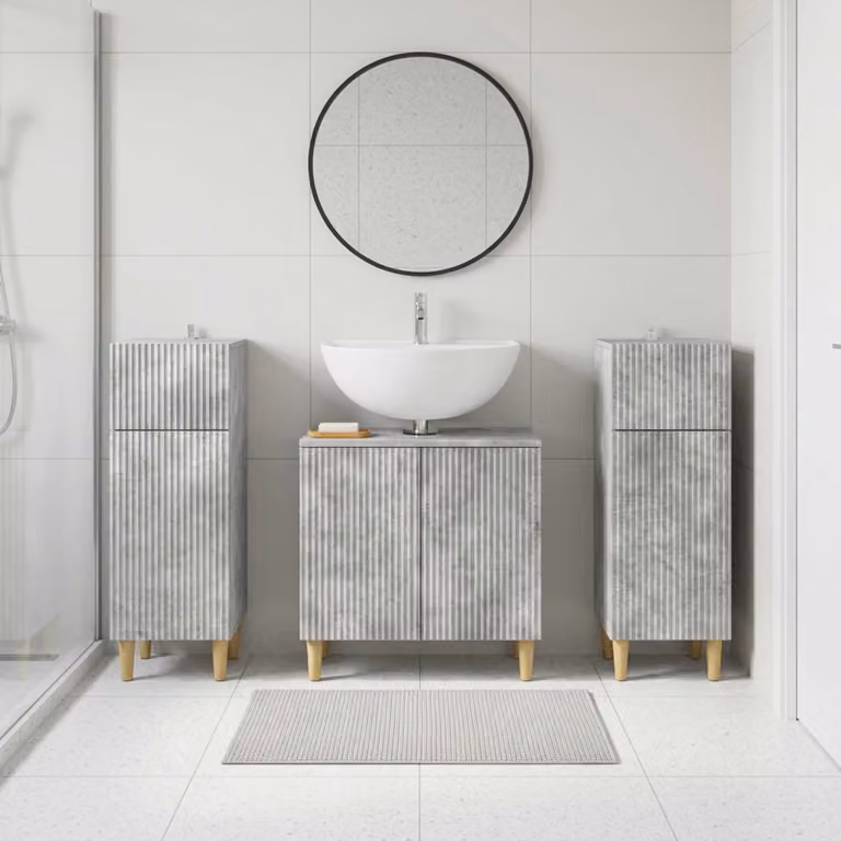 Set di mobili da bagno vidaXL ARNHEM in 3 pezzi, design minimalista, colore Grigio Cemento