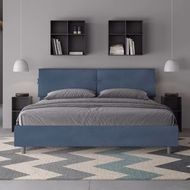 Letto matrimoniale king size Mados ityhome con rete imbottita in microfibra blu L 210 cm x P 200 cm