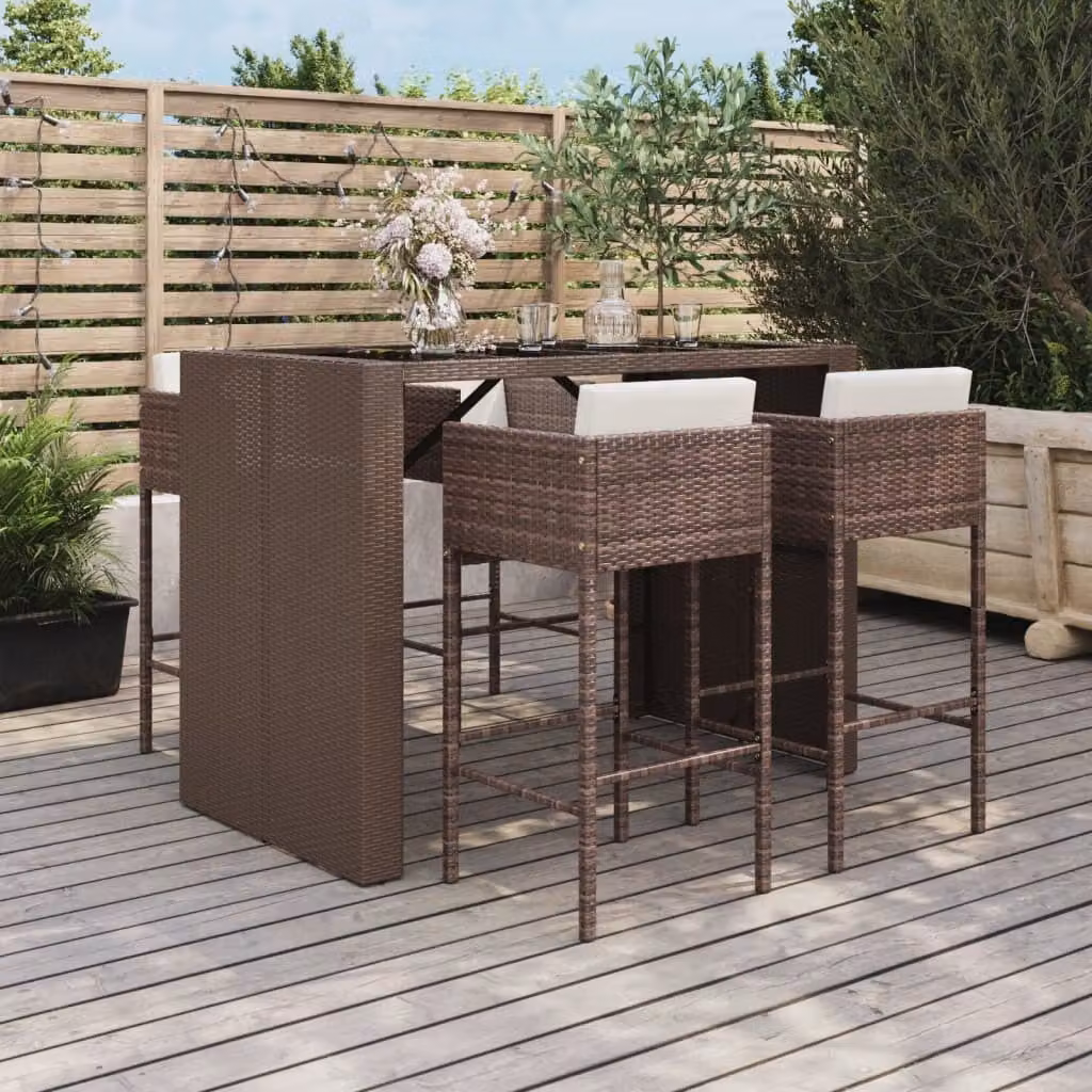 Maison Exclusive - Set Bar da Giardino 5 pz con Cuscini in Polyrattan Marrone