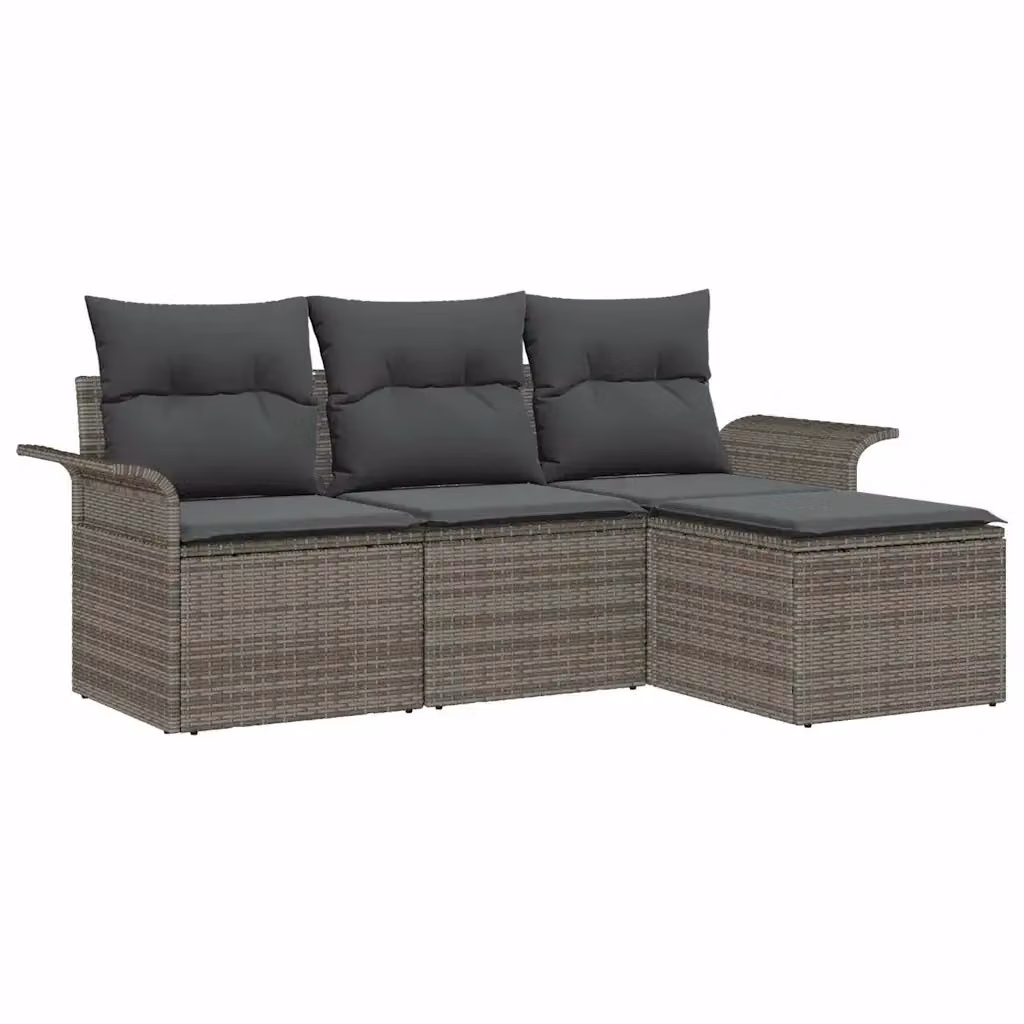 Set di divani da giardino vidaXL a 4 posti con cuscini in polyrattan e struttura in metallo Grigio – 2