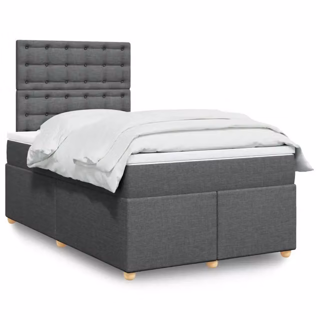 Letto a molle con materasso vidaXL in tessuto grigio e bianco L/P: 120 x 200 cm