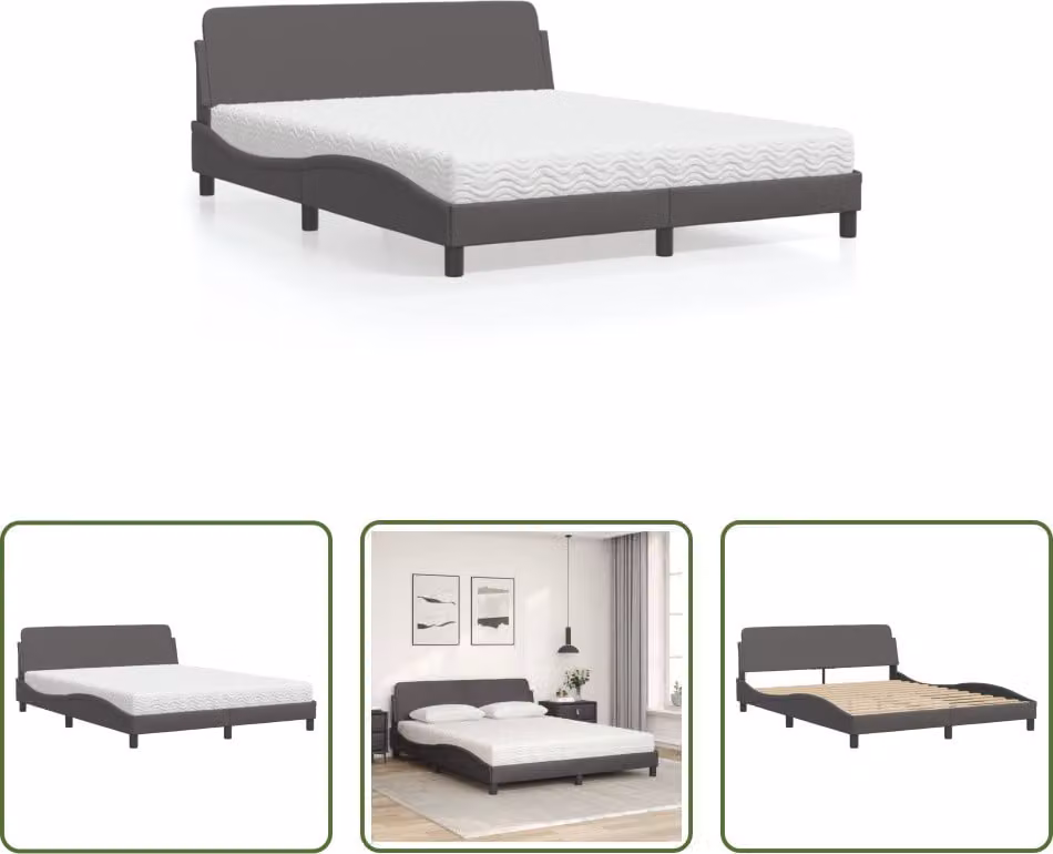 The Living Store Letto con materasso grigio 160x200 cm in ecopelle