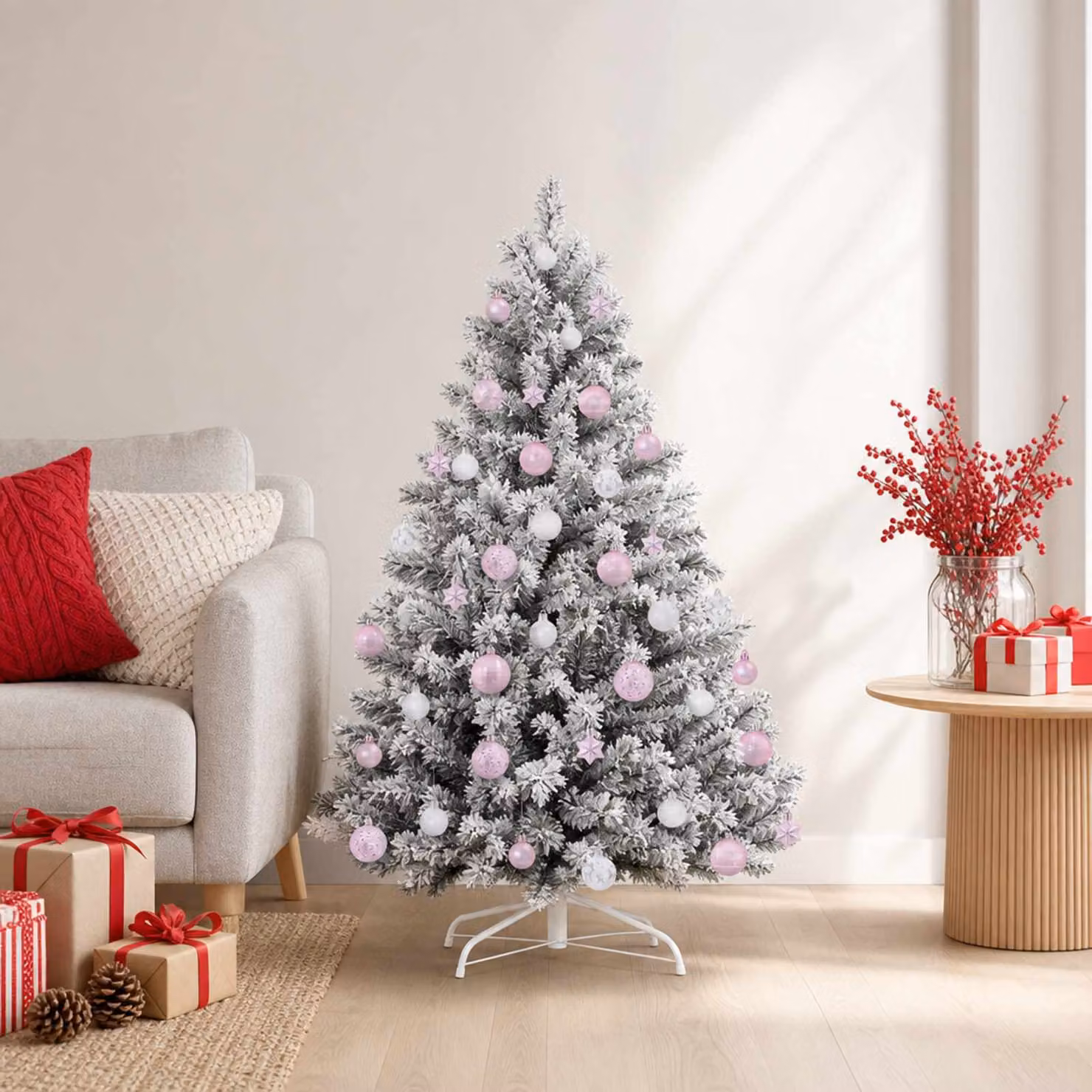 vidaXL Set di Palline di Natale 88 pz Rosa e bianco Ø 6 cm Plastica