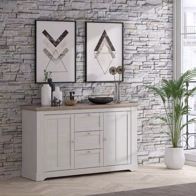 Madia Forma 2 Ante e 3 Cassetti Rovere Bianco Neve e Olmo Scuro 160 cm – Eleganza Contemporanea