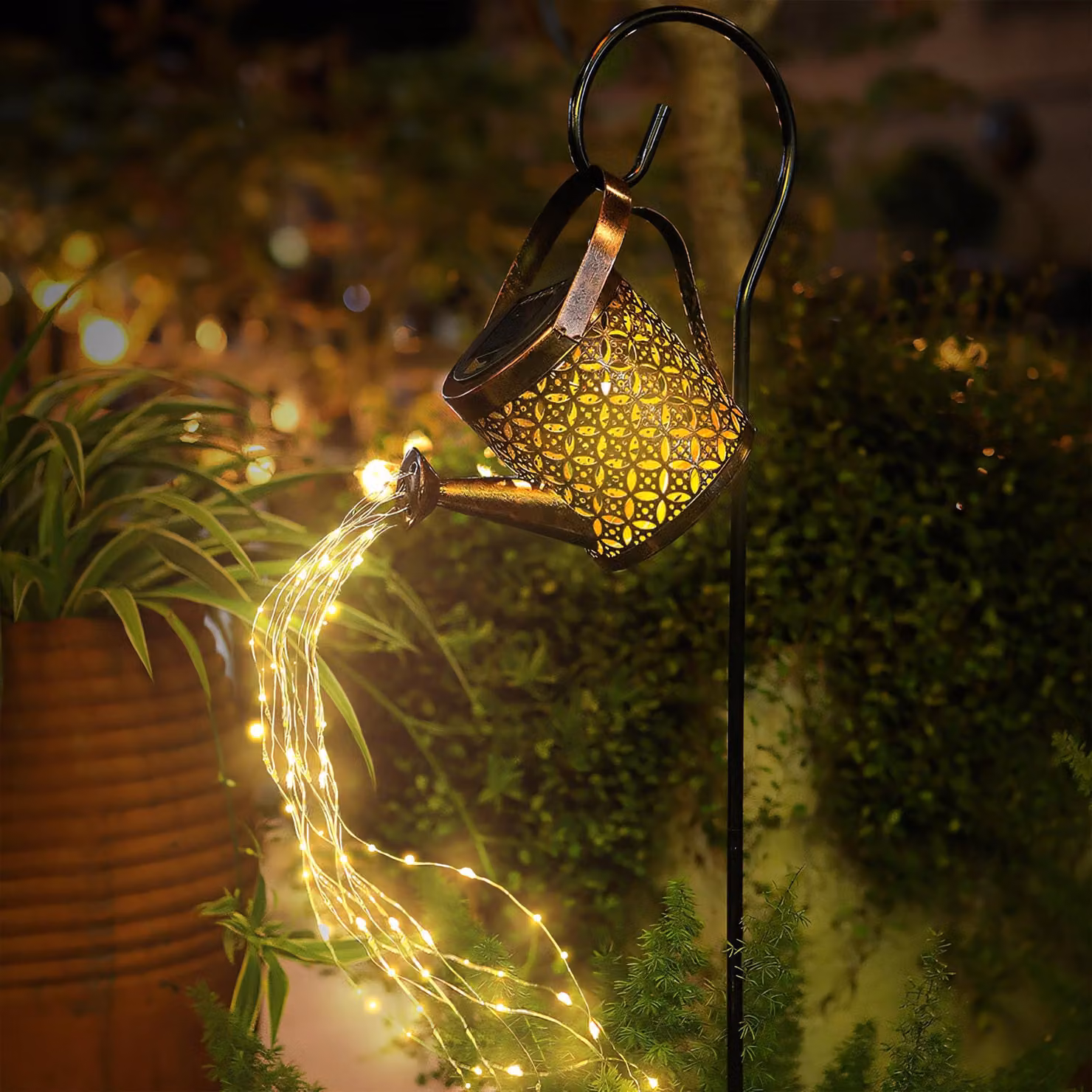 Catena luminosa solare, con luci a LED, grado di protezione IP65, con supporto a forma di bastone da pastore, lunghezza 82,5 cm