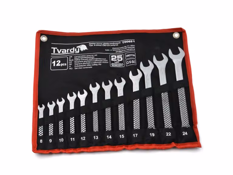 Set di chiavi combinate professionali da 12 pezzi - Acciaio CRV forgiato a freddo, angolo della testa di 15°, strumento ideale per spazi ristretti e applicazioni professionali.
