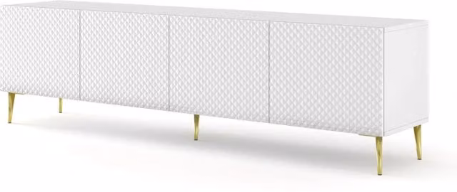 Mobile porta TV Ravenna C Diamond Bim Furniture in MDF bianco opaco con gambe oro lucido L: 200 cm