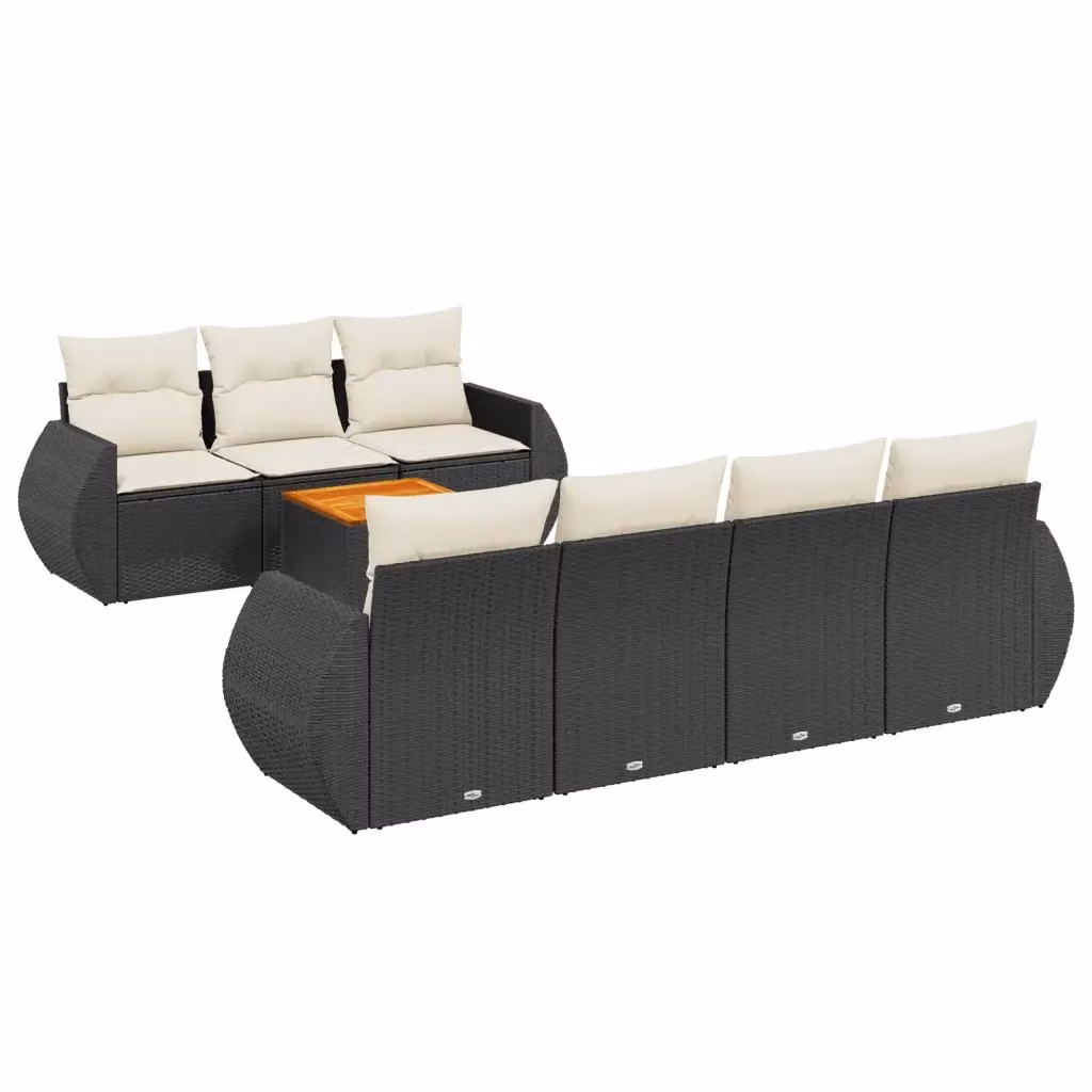 vidaXL Set Divani da Giardino in Polyrattan Nero con Cuscini e Tavolino da Esterno 8 pz – 2