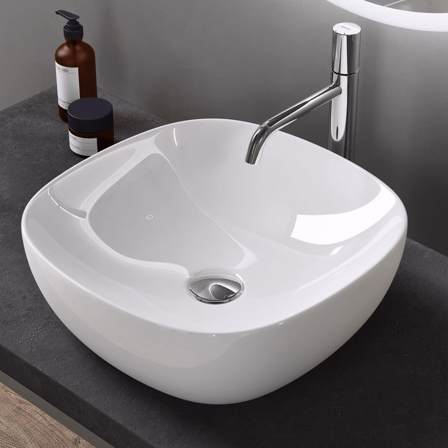 doporro Lavabo da Appoggio in Vetroceramica Bianco Lucido 40 cm, Lavandino Bagno Brüssel104