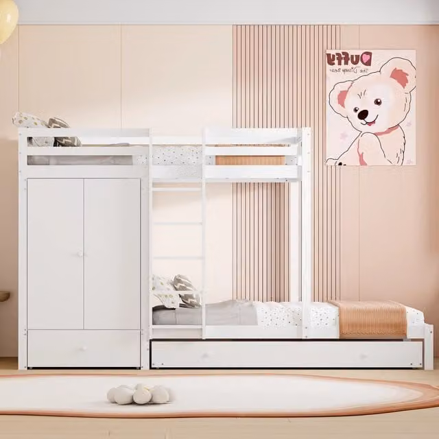 letto a castello in legno bianco 96 x 291 cm