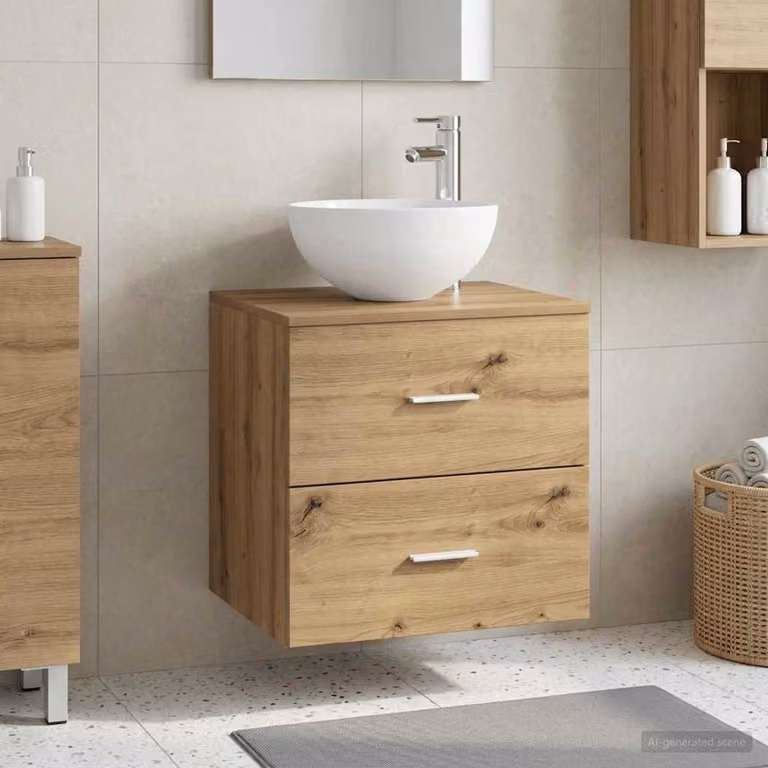 Mobiletto da bagno con lavabo a parete vidaXL in rovere marrone moderno con cassetti e ante