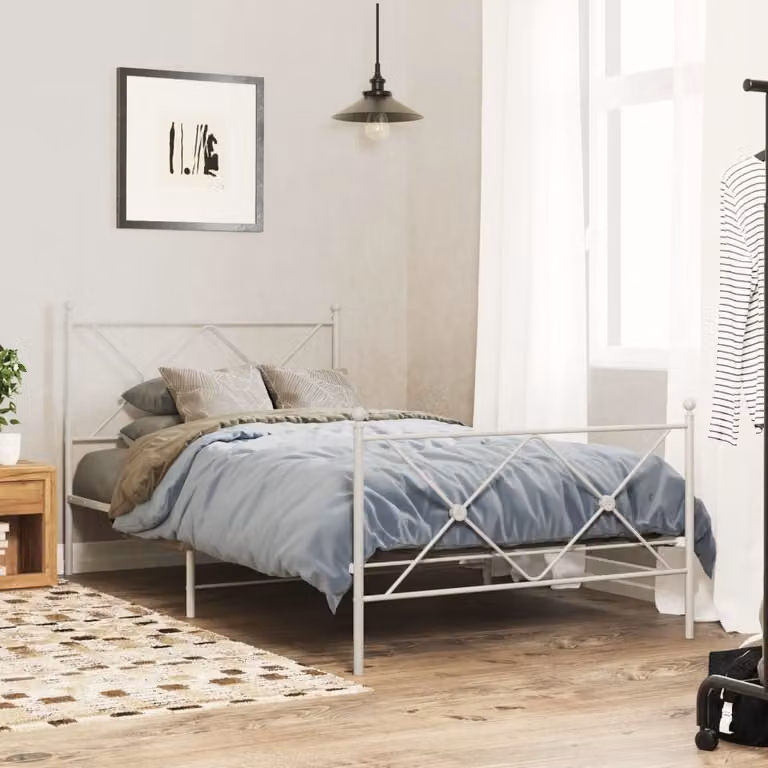 vidaXL Giroletto con Testiera e Pediera in Metallo Bianco L/P: 100 x 200 cm