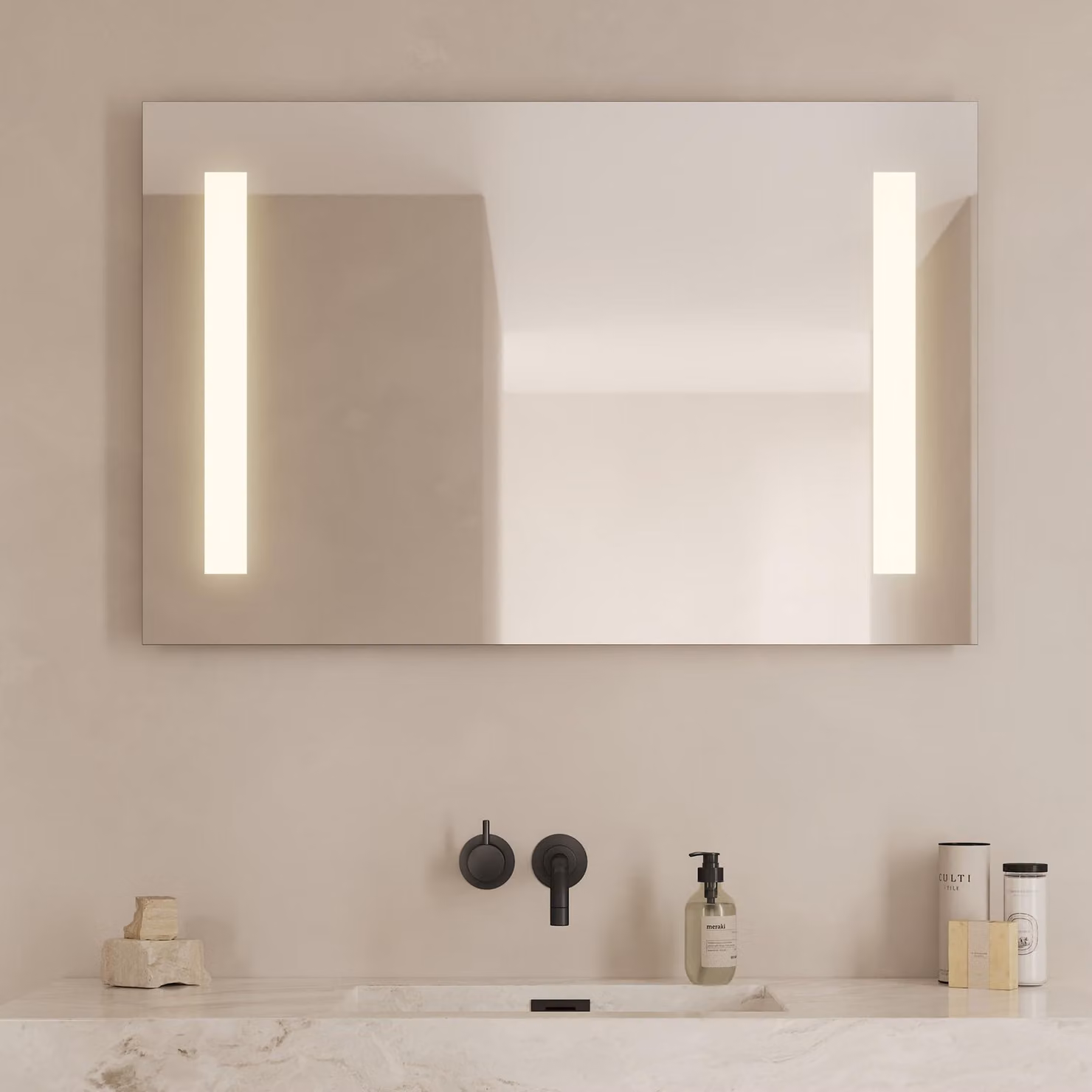 Specchio a LED, dimensioni 100x65 cm, interruttore touch, ideale per il bagno, stile scandinavo