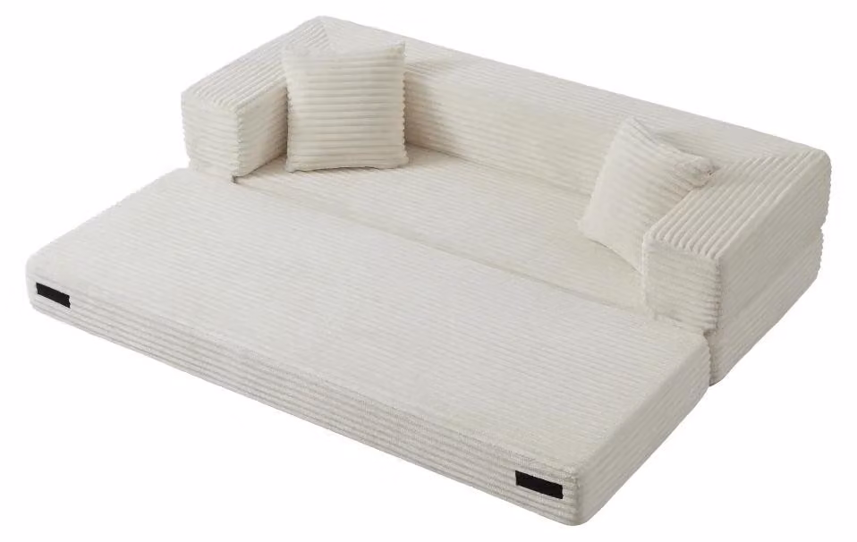 Divano letto moderno con struttura a telaio - Imbottitura in schiuma - Design salvaspazio - Ideale per il soggiorno - Colore: bianco