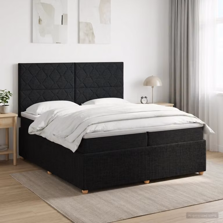 Letto box spring con materasso ibrido vidaXL in tessuto nero 200 x 200 cm