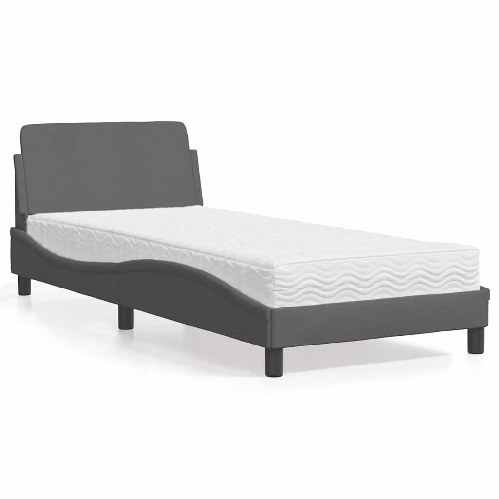 Letto con Materasso Dover vidaXL in Tessuto Grigio e Bianco L/P/H: 200 x 80 x 30 cm
