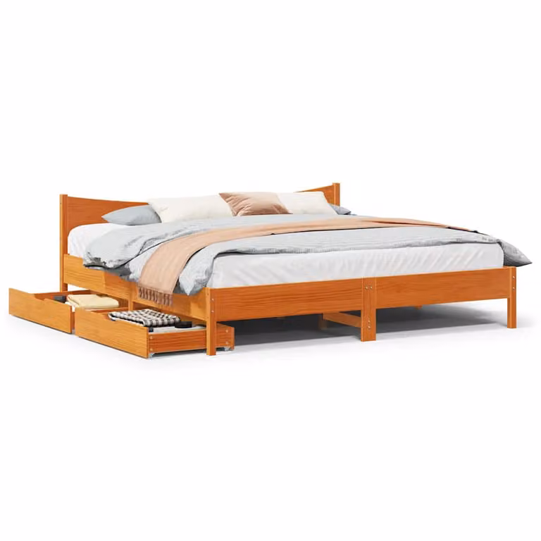 vidaXL Giroletto in legno di pino massello con cassetti Marrone Cera 200x200 cm