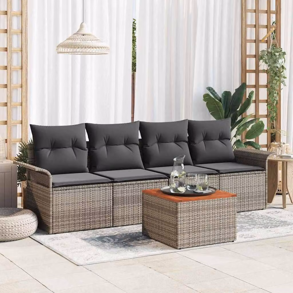 Maison Exclusive - Set Divano da Giardino con cuscino 5 pcs Grigio polyrattan