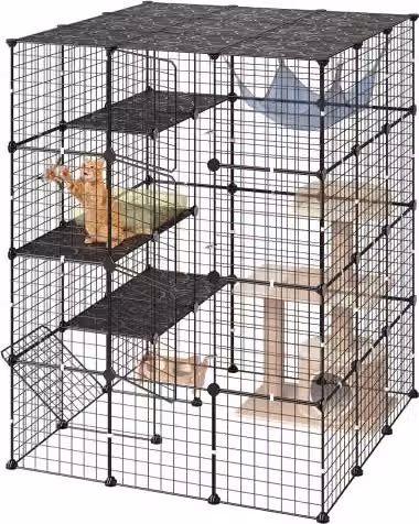VEVOR Gabbia per Gatti a 4 Livelli in Metallo Nero, Recinto Fai Da Te per Uso Interno con 4 Porte, L/P/H: 104,1 x 104,1 x 139,7 cm