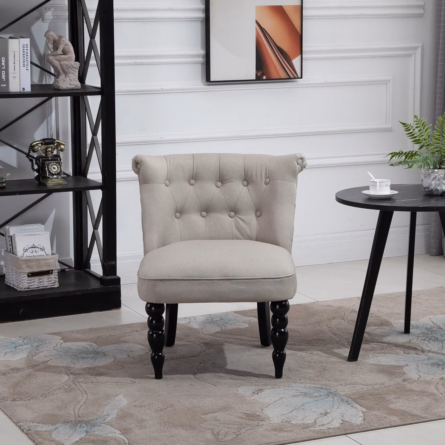 Poltrona Lounge HOMCOM in tessuto effetto lino beige con gambe in legno per soggiorno e relax – 2