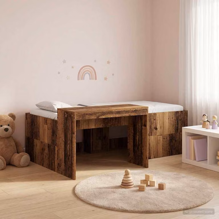 Maison Exclusive - Letto a soppalco con scrivania per bambini, realizzato in legno di recupero, dimensioni 75 x 190 cm