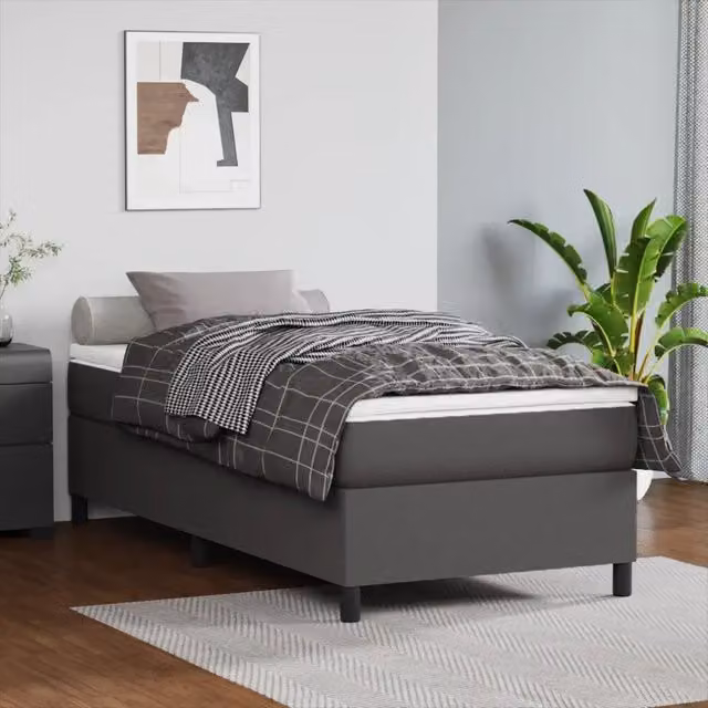 Letto ibrido vidaXL con giroletto a molle e materasso, rivestimento in similpelle e tessuto, Grigio e Bianco, L: 90 cm, P: 200 cm