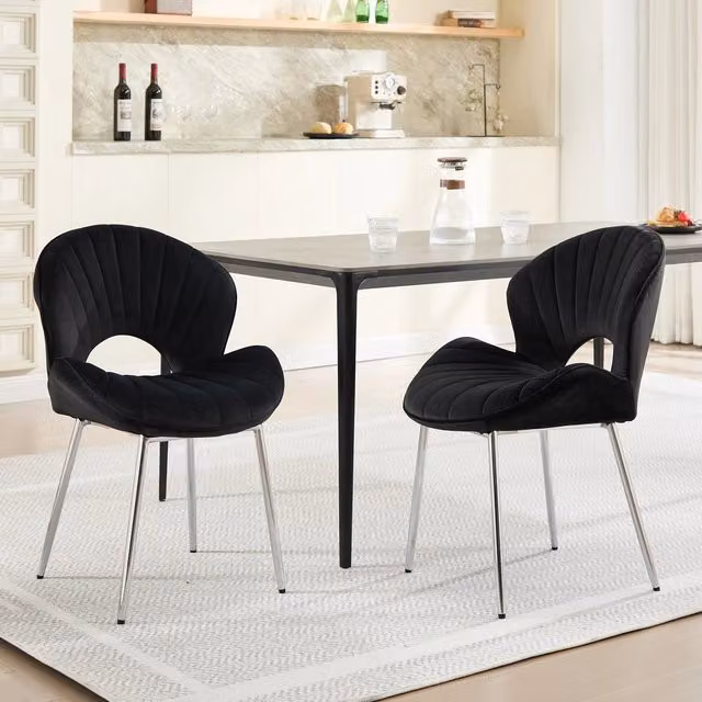 Poltrona Minimal in velluto nera con gambe in metallo per soggiorno, cucina o ufficio – 1