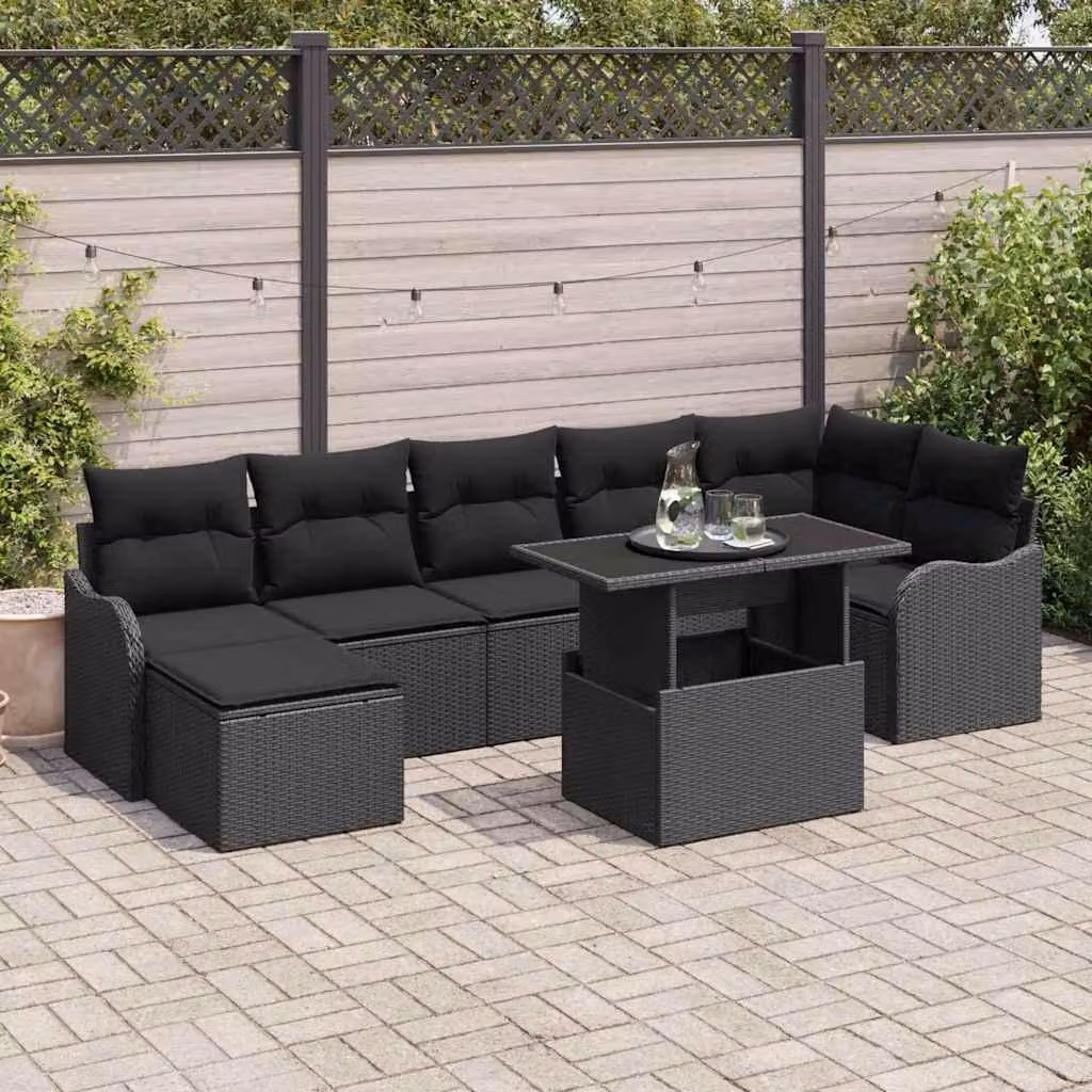 Maison Exclusive - Set da giardino composto da 8 pezzi. Colore: nero. Materiale: rattan sintetico
