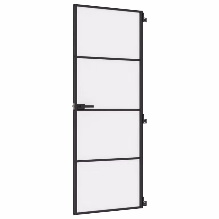 Porta per Interni Nera 76x201,5cm Vetro Temperato e Alluminio
