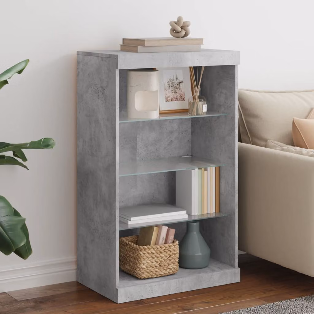 Credenza moderna vidaXL con luci LED in legno, colore grigio cemento, L: 60,5 cm, P: 37 cm, H: 100 cm
