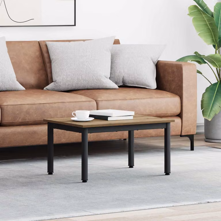 Tavolino da salotto moderno vidaXL in legno e metallo color rovere, L/P/H: 70 x 50 x 36 cm